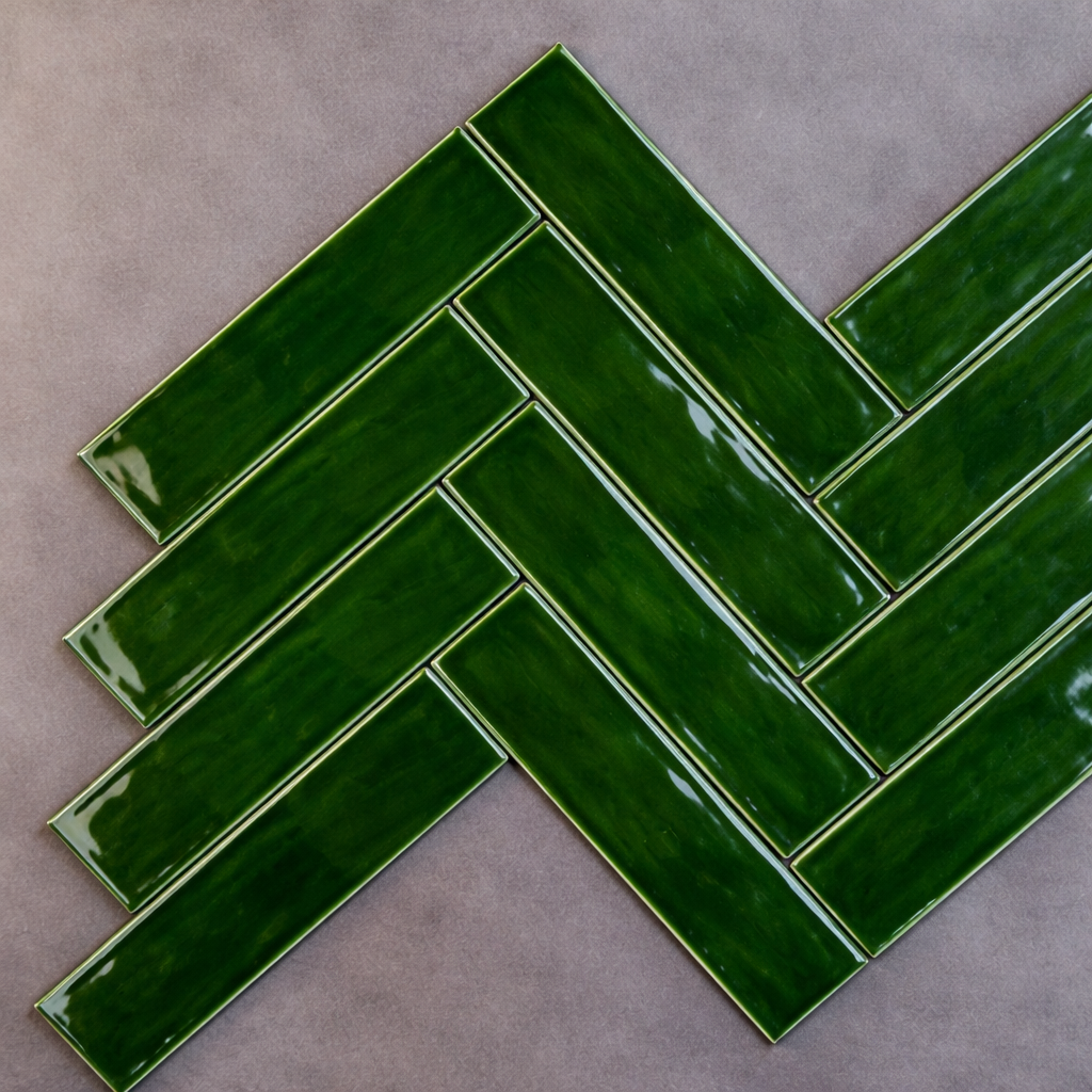 Rustic Wandtegel Stripe 7.5x30cm Stripe Glossy Copper Green